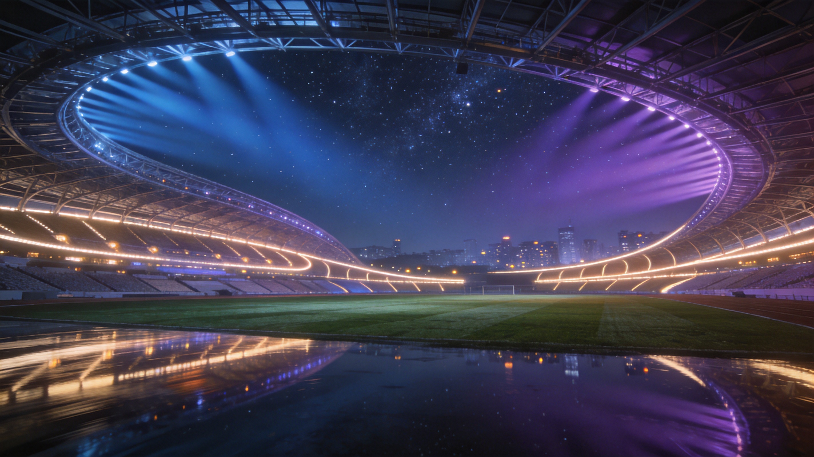星空体育主场馆夜景，璀璨灯光照亮运动赛场